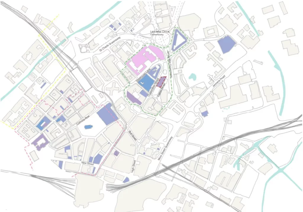 Site map of Central Hall project within its urban context