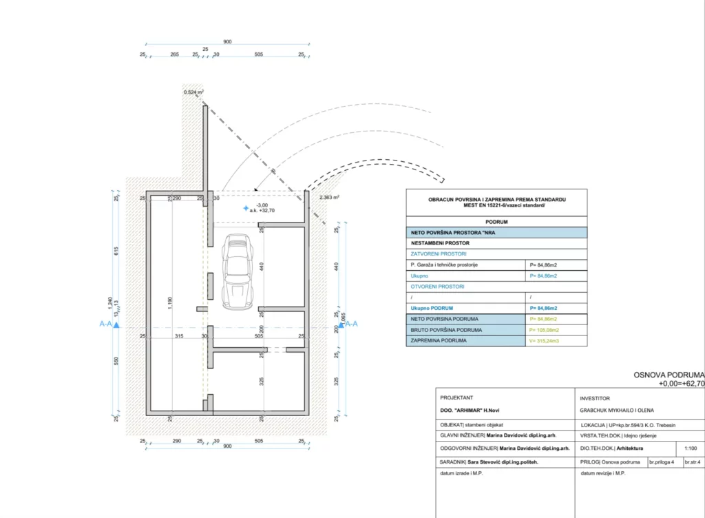 Garage level floor plan of Drenovic Apartments showing parking layout and entry points