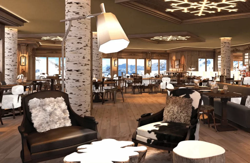 Lounge area at Ecrin Blanc featuring cozy seating and alpine-inspired decor