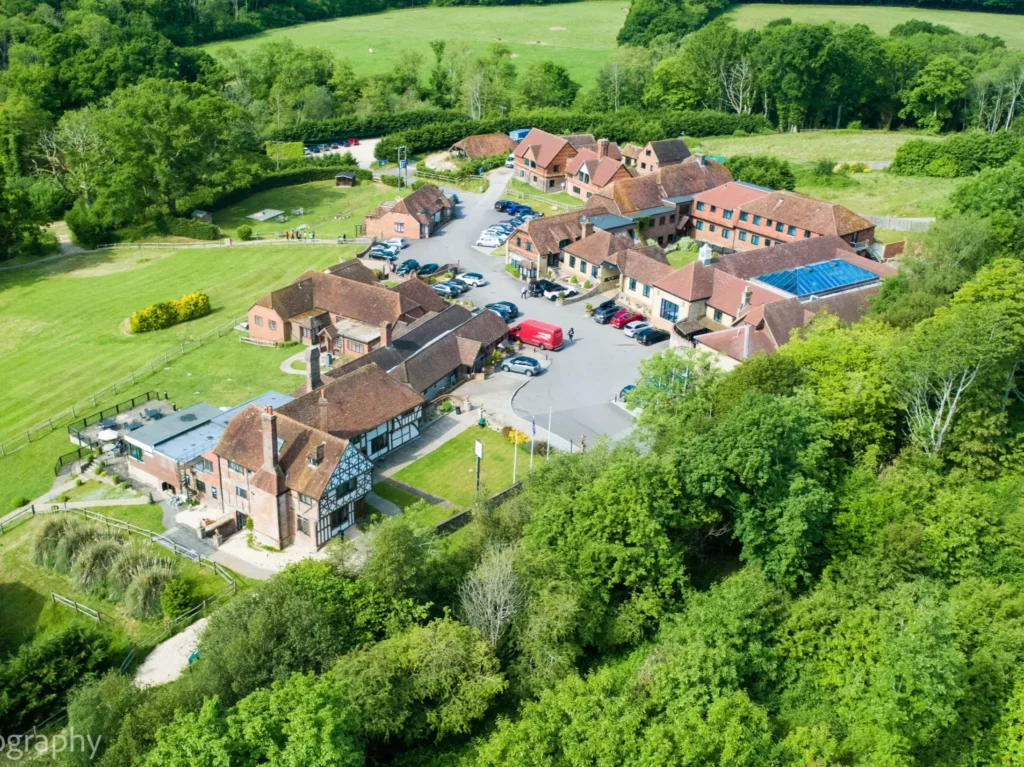 Aerial view of Lythe Hill Hotel and Spa in Haslemere