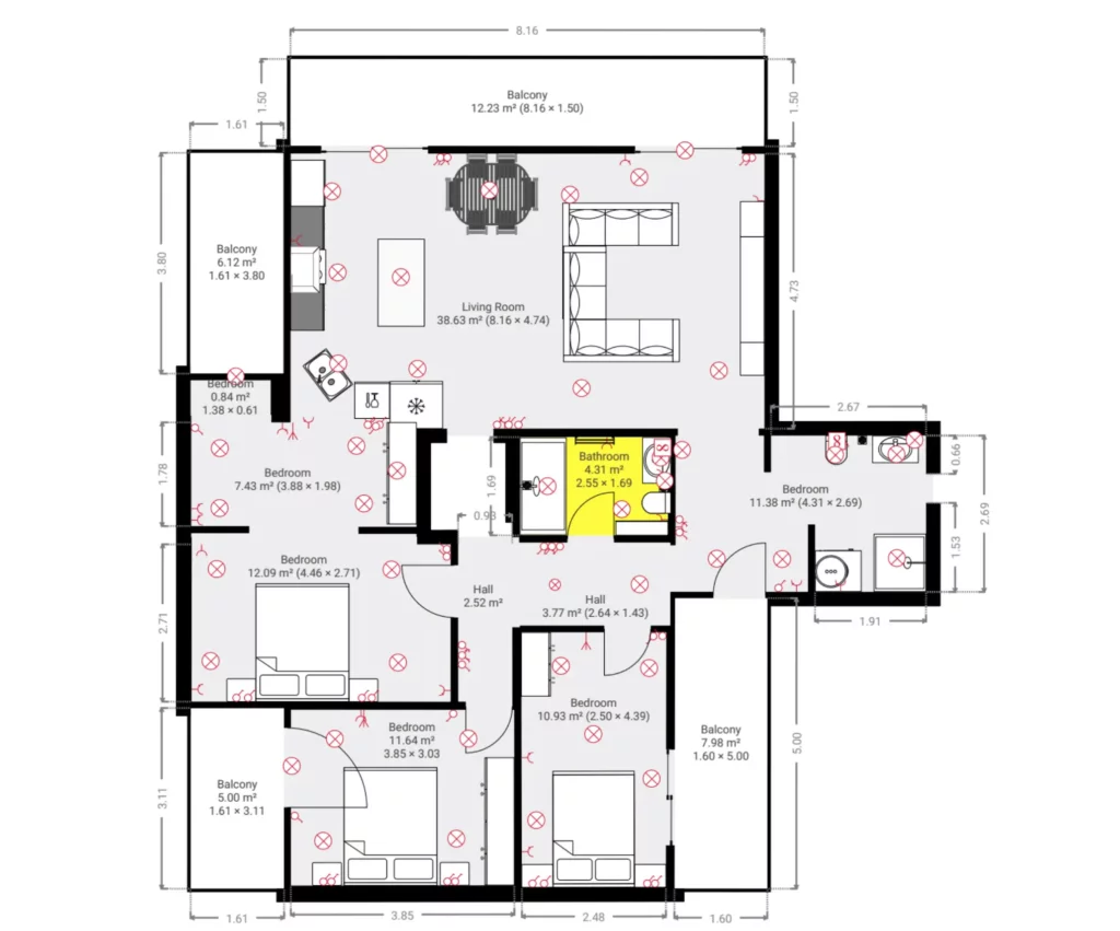 Floor plan of MediVilla III showing second floor room arrangement and circulation layout